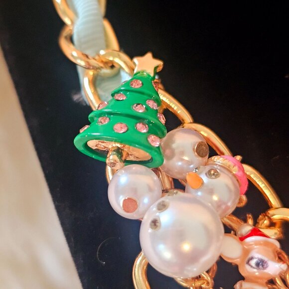 Betsey Johnson Holiday Christmas Statement Necklace Earrings Set Charms & Pearls - Picture 9 of 16